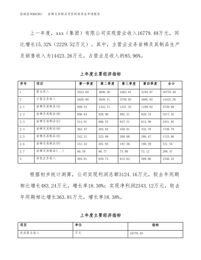巖棉及其制品項目財政資金申請報告